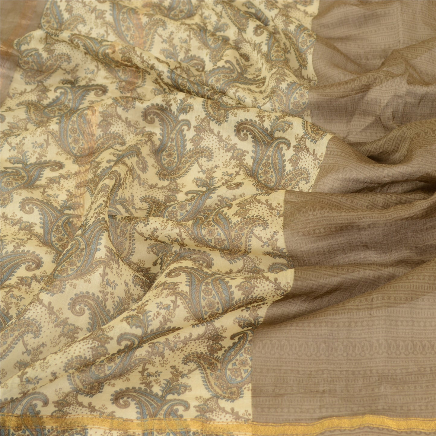 Sanskriti Vintage Dupatta Long Stole Blend Silk Hijab Printed Floral Scarves