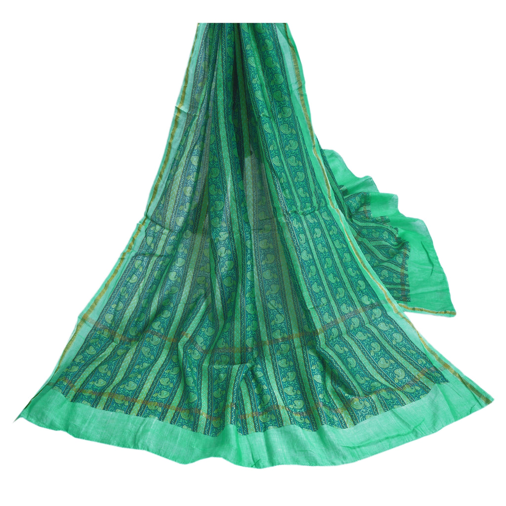 Sanskriti Vintage Dupatta Long Stole Green Blend Silk Printed Scarves