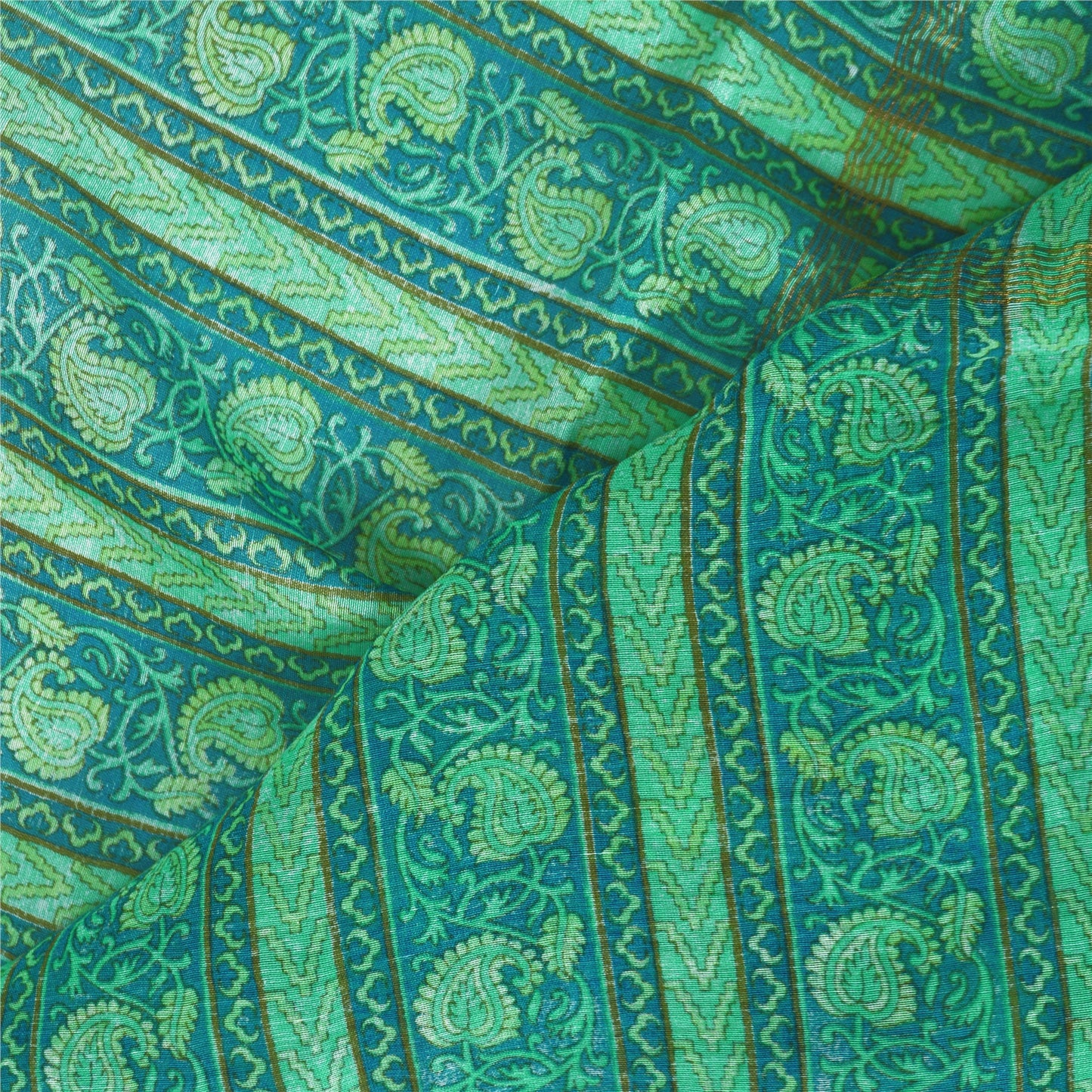 Sanskriti Vintage Dupatta Long Stole Green Blend Silk Printed Scarves