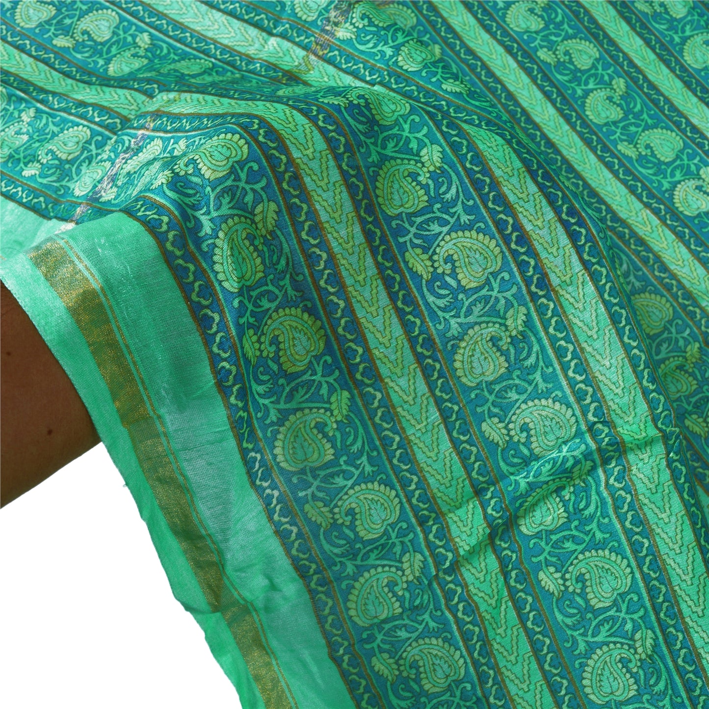 Sanskriti Vintage Dupatta Long Stole Green Blend Silk Printed Scarves