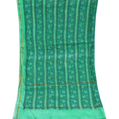 Sanskriti Vintage Dupatta Long Stole Green Blend Silk Printed Scarves