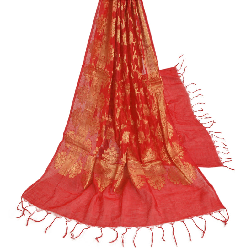 Sanskriti Vintage Dupatta Lange Stole Kunstsilke Røde Hijab Vævede Tørklæder