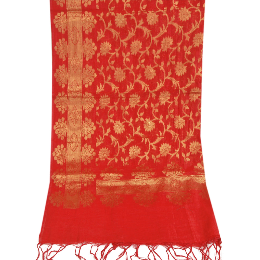 Sanskriti Vintage Dupatta Long Stole Art Silk Red Hijab Woven Scarves