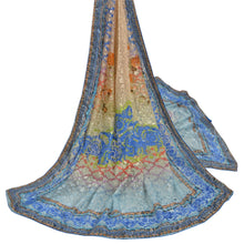 Load image into Gallery viewer, Sanskriti Vintage Dupatta Long Stole Georgette Blue Brasso Wrap Scarves
