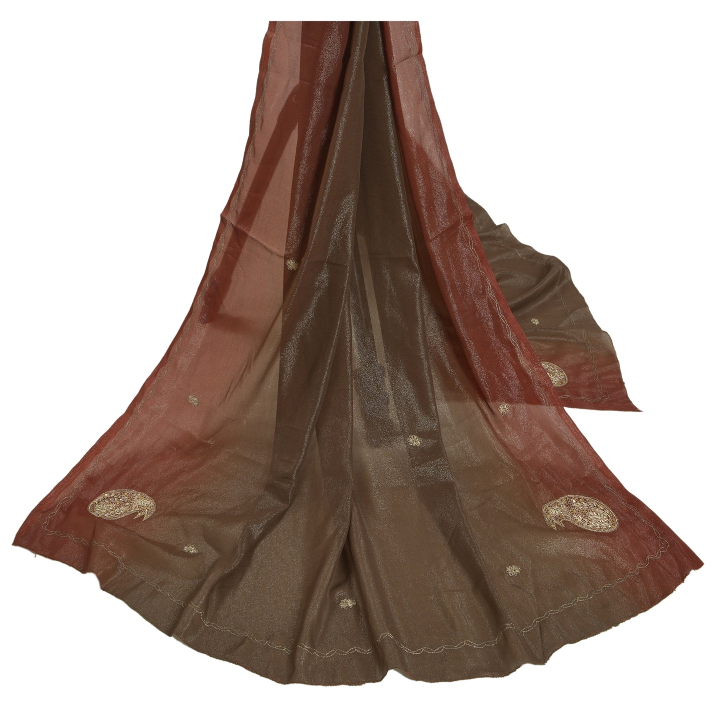 Sanskriti Vintage Dupatta Lang Stol Georgette Brun Håndperlede Sliptørklæder