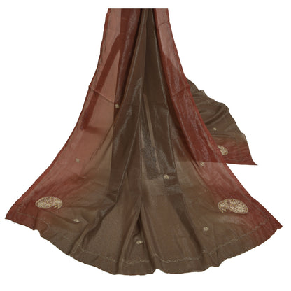 Sanskriti Vintage Dupatta Lang Stol Georgette Brun Håndperlede Sliptørklæder