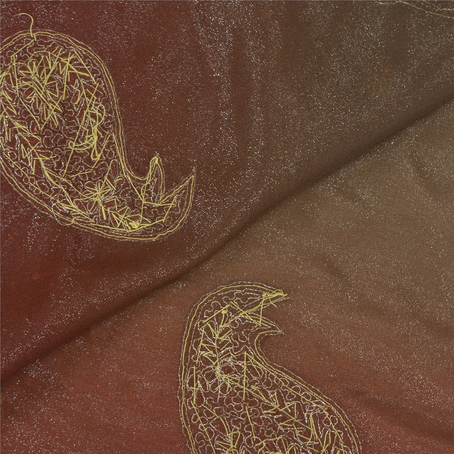 Sanskriti Vintage Dupatta Lang Stol Georgette Brun Håndperlede Sliptørklæder