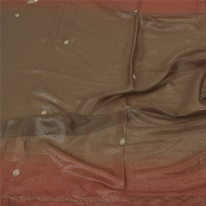 Sanskriti Vintage Dupatta Lang Stol Georgette Brun Håndperlede Sliptørklæder