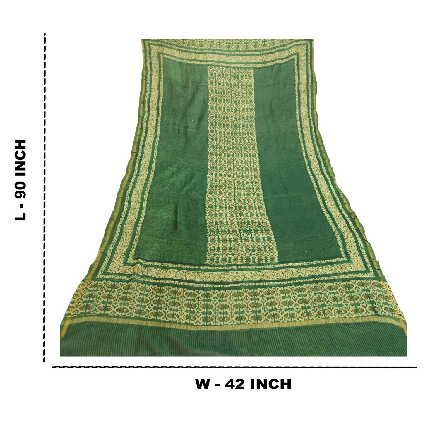 Sanskriti Vintage Dupatta Long Stole Chanderi Silk Green Printed Scarves