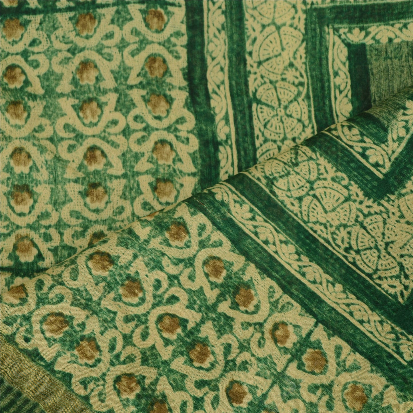 Sanskriti Vintage Dupatta Long Stole Chanderi Silk Green Printed Scarves