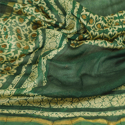 Sanskriti Vintage Dupatta Long Stole Chanderi Silk Green Printed Scarves