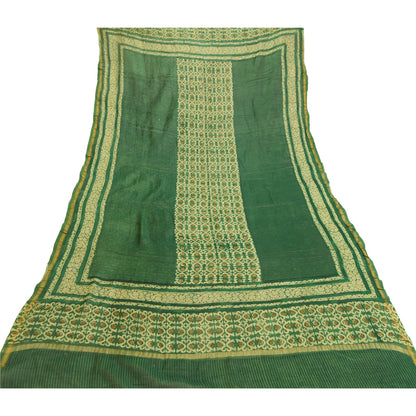 Sanskriti Vintage Dupatta Long Stole Chanderi Silk Green Printed Scarves
