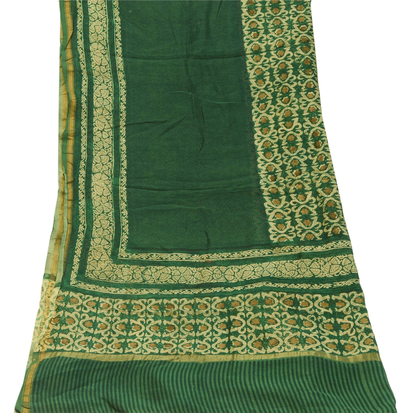Sanskriti Vintage Dupatta Long Stole Chanderi Silk Green Printed Scarves