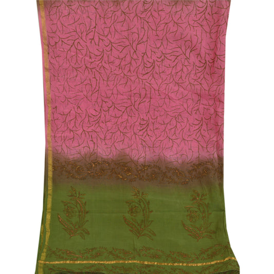 Sanskriti Vintage Dupatta Long Stole Chanderi Green Painted Woven Wrap Scarves