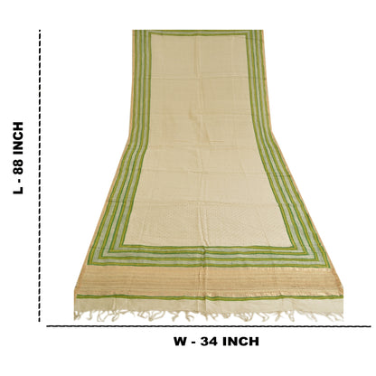 Sanskriti Vintage Dupatta Long Stole Cotton Ivory Painted Woven Scarves