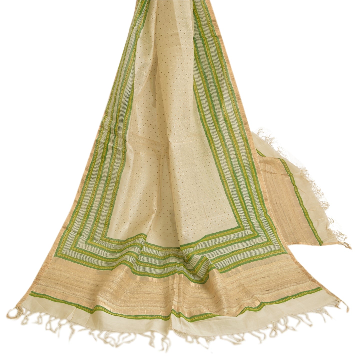 Sanskriti Vintage Dupatta Long Stole Cotton Ivory Painted Woven Scarves