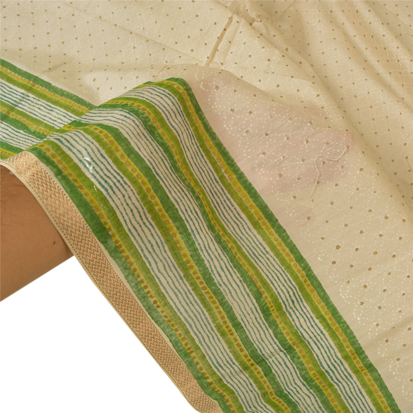 Sanskriti Vintage Dupatta Long Stole Cotton Ivory Painted Woven Scarves