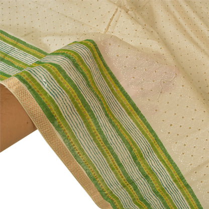 Sanskriti Vintage Dupatta Long Stole Cotton Ivory Painted Woven Scarves