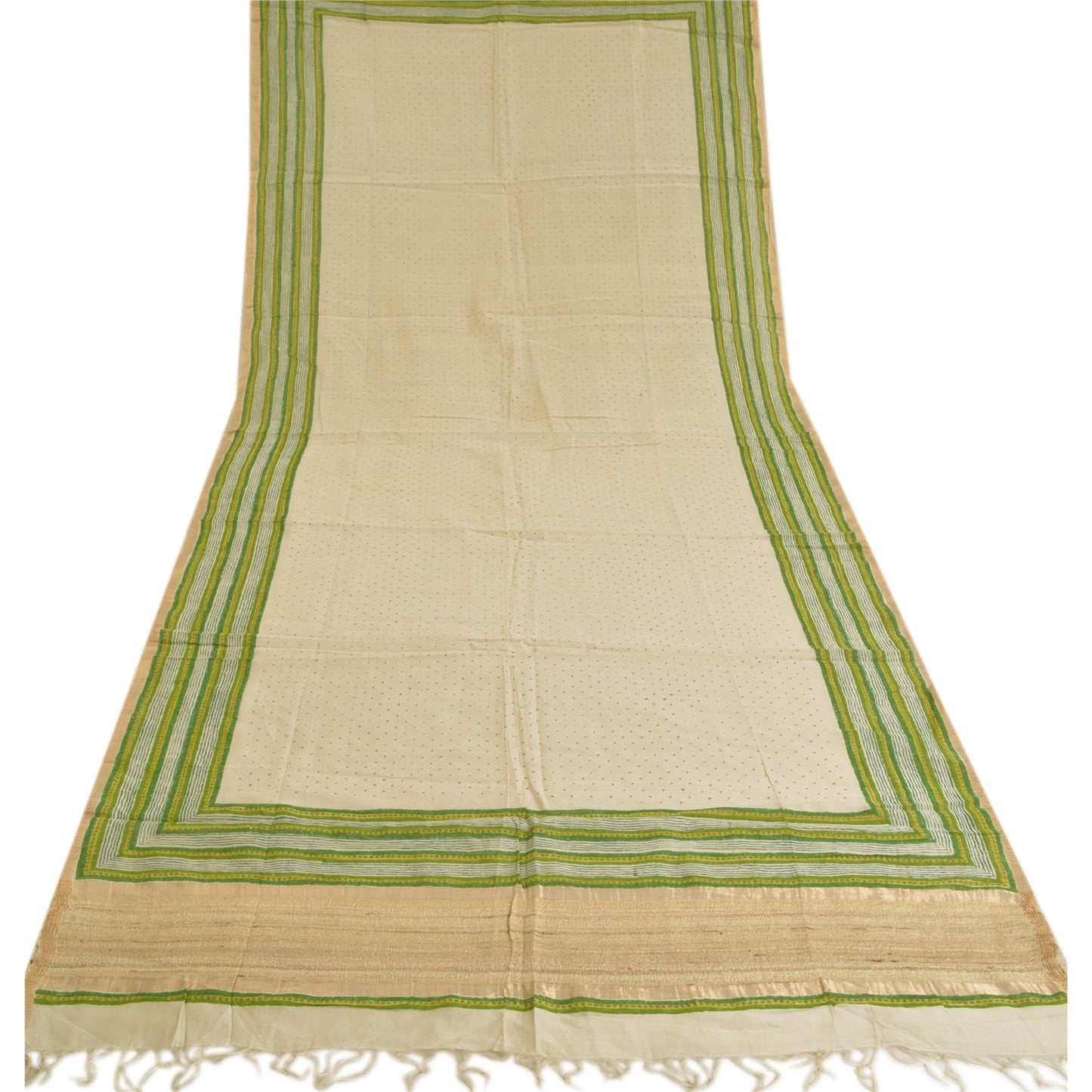 Sanskriti Vintage Dupatta Long Stole Cotton Ivory Painted Woven Scarves