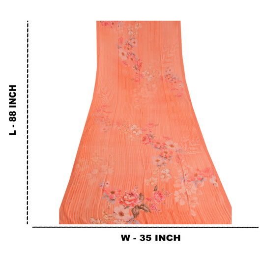 Sanskriti Vintage Dupatta Long Stole Blend Silk Peach Digital Printed Scarves