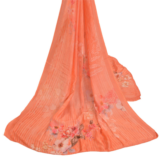Sanskriti Vintage Dupatta Long Stole Blend Silk Peach Digital Printed Scarves