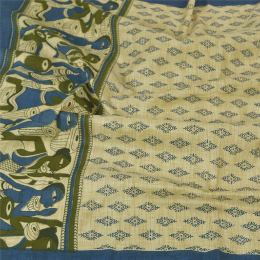 Sanskriti Vintage Dupatta Long Stole Pure Cotton Ivory Block Printed Human Hijab