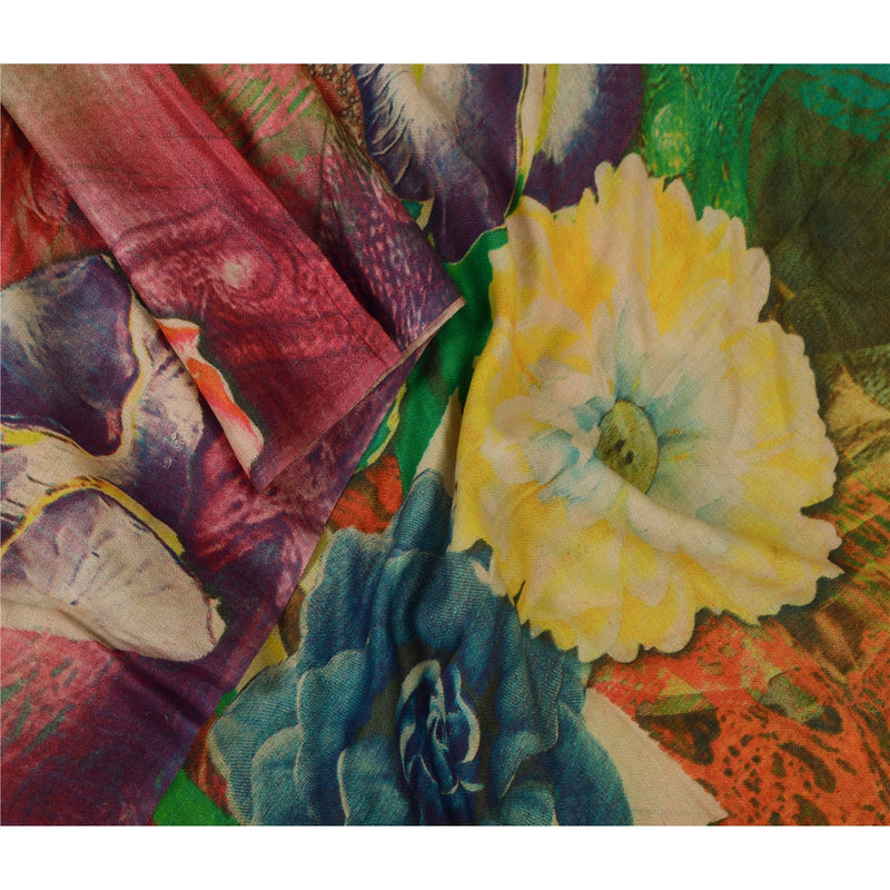 Sanskriti Vintage Dupatta Long Stole Blend Silk Multi Color Printed Wrap Shawl