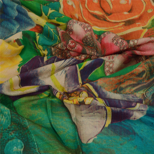 Sanskriti Vintage Dupatta Long Stole Blend Silk Multi Color Printed Wrap Shawl