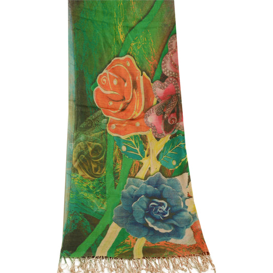 Sanskriti Vintage Dupatta Long Stole Blend Silk Multi Color Printed Wrap Shawl