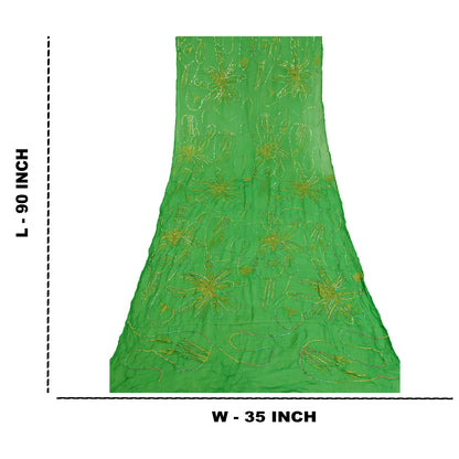 Sanskriti Vintage Dupatta Lang Stole Ren Chiffon Silke Grønne Håndperlede Tørklæder