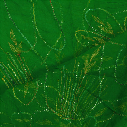 Sanskriti Vintage Dupatta Lang Stole Ren Chiffon Silke Grønne Håndperlede Tørklæder
