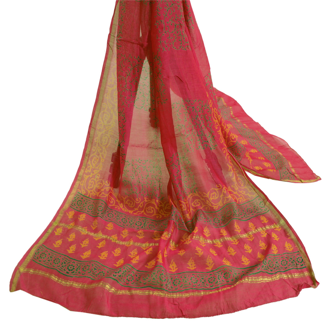 Sanskriti Vintage Dupatta Long Stole Blend Cotton Pink Printed Wrap Scarves