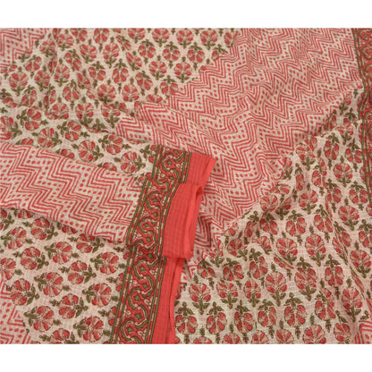 Sanskriti Vintage Dupatta Long Stole Pure Cotton Ivory Block Printed Wrap Hijab