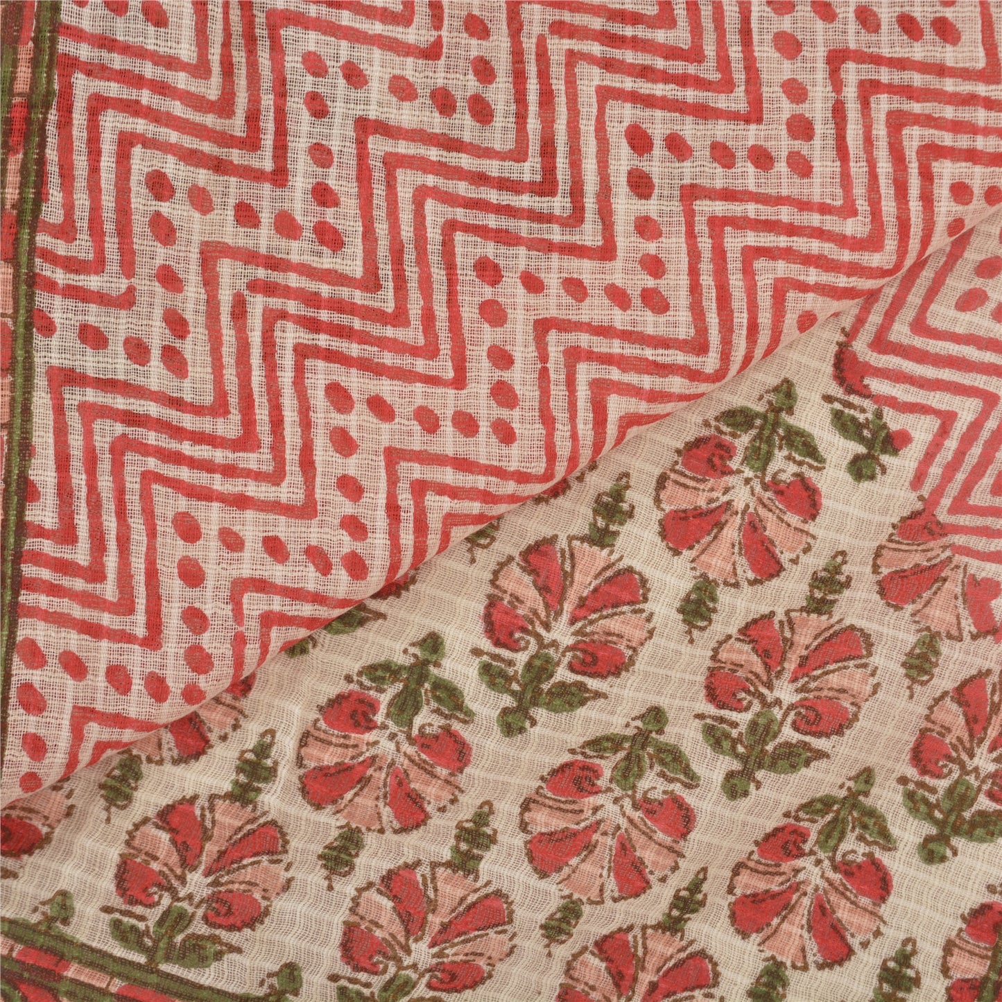 Sanskriti Vintage Dupatta Long Stole Pure Cotton Ivory Block Printed Wrap Hijab