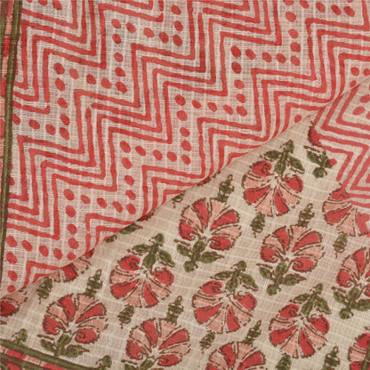 Sanskriti Vintage Dupatta Long Stole Pure Cotton Ivory Block Printed Wrap Hijab