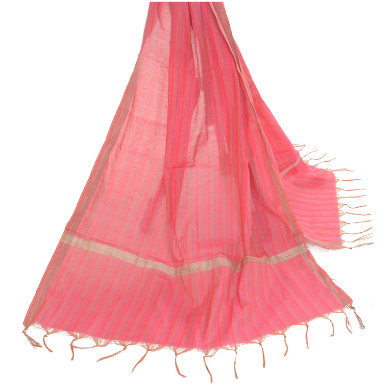 Sanskriti Vintage Dupatta Long Indian Stole Handloom Blend Cotton Pink Woven