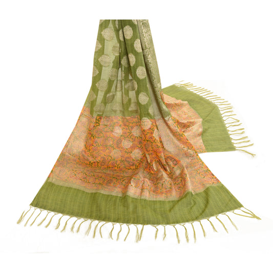 Sanskriti Vintage Dupatta Long Stole Art Silk Green Woven Printed Scarves