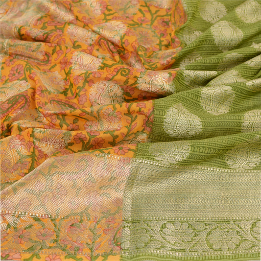 Sanskriti Vintage Dupatta Long Stole Art Silk Green Woven Printed Scarves