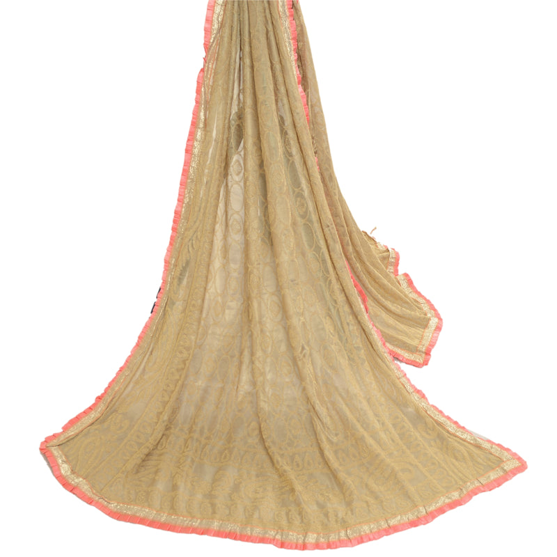Sanskriti Vintage Dupatta Long Stole Net Mesh Golden Circle Paisley Woven Wrap Veil