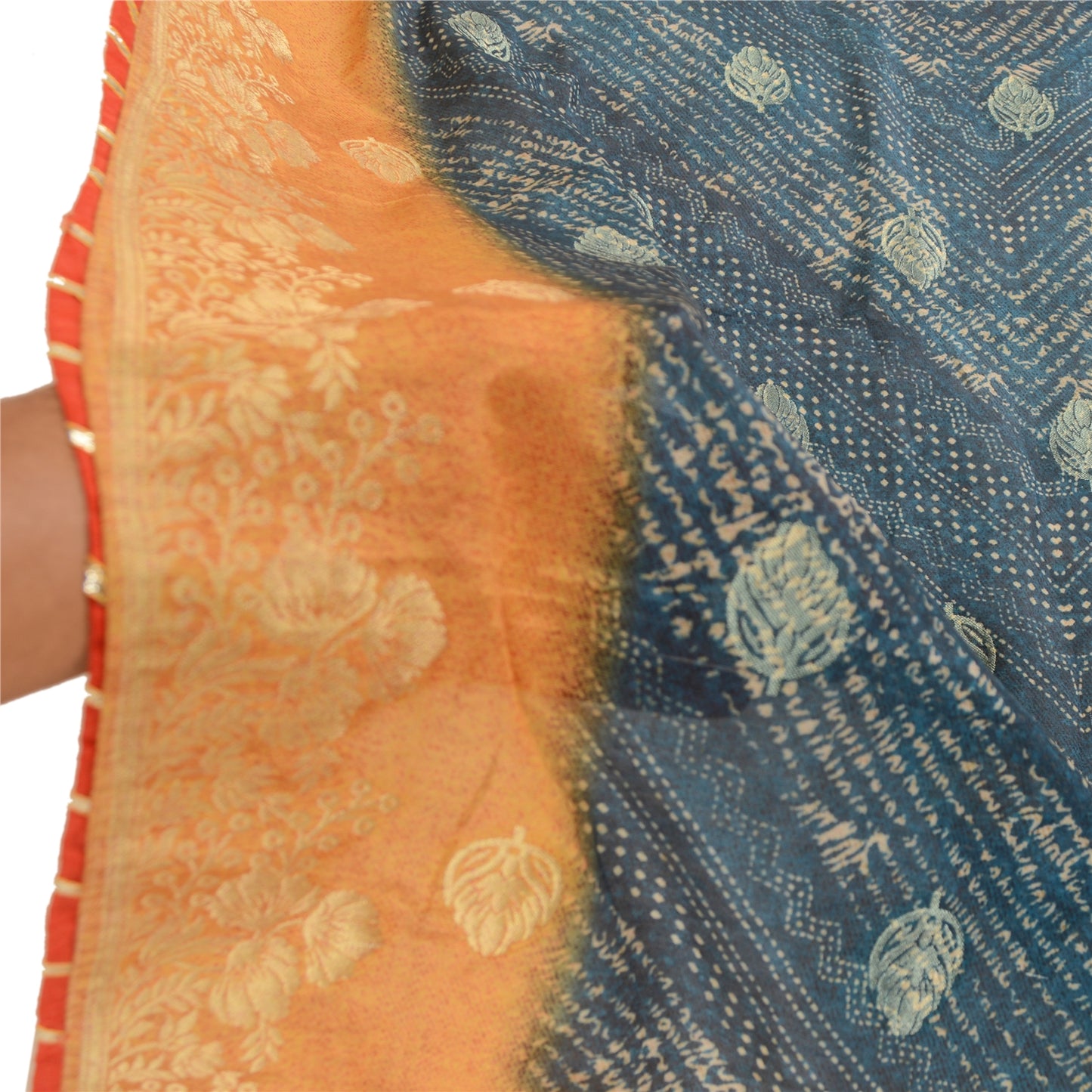 Sanskriti Vintage Dupatta Long Stole Art Silk Blue Woven Printed Wrap Hijab