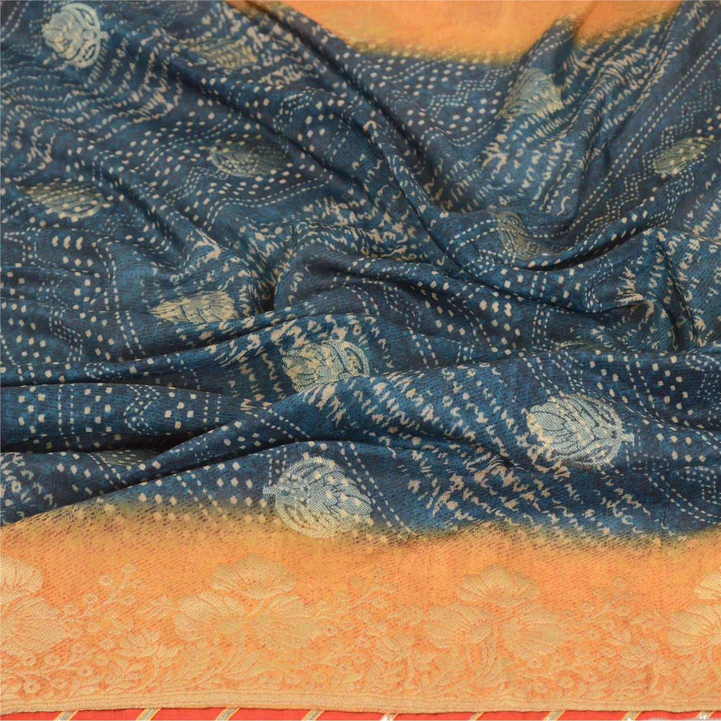 Sanskriti Vintage Dupatta Long Stole Art Silk Blue Woven Printed Wrap Hijab