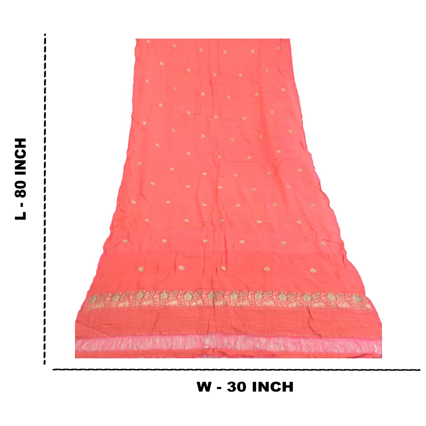 Sanskriti Vintage Dupatta Long Stole Pure Silk Peach Woven Brocade Zari Scarves
