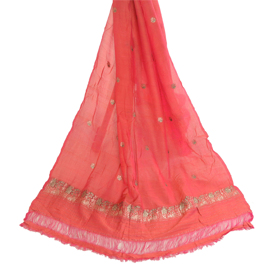 Sanskriti Vintage Dupatta Long Stole Pure Silk Peach Woven Brocade Zari Scarves