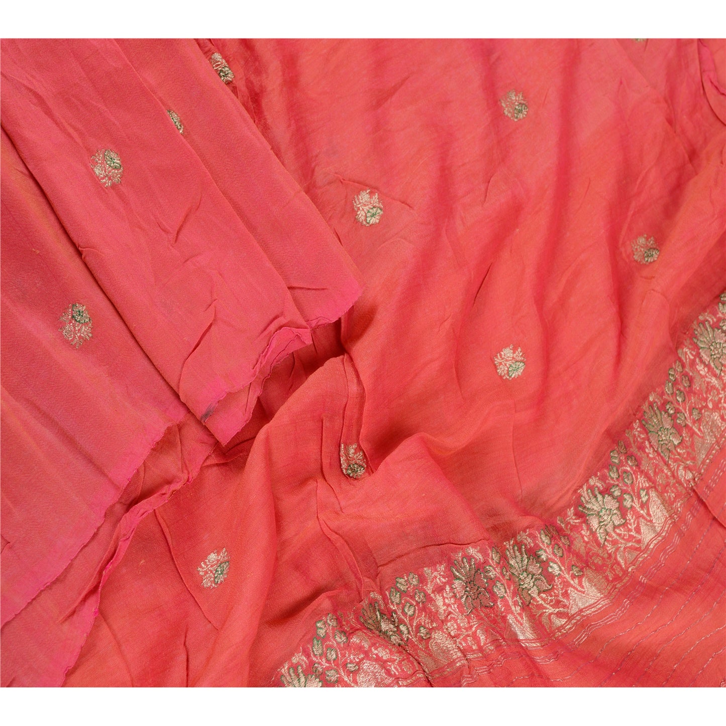 Sanskriti Vintage Dupatta Long Stole Pure Silk Peach Woven Brocade Zari Scarves