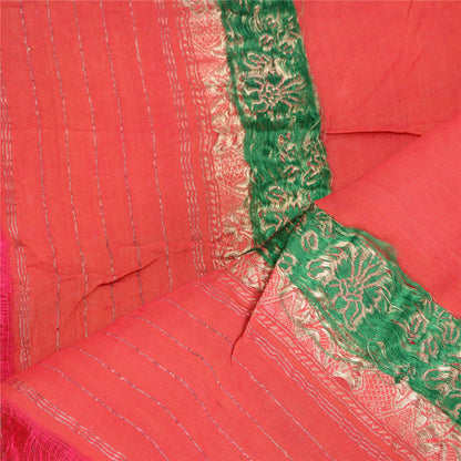 Sanskriti Vintage Dupatta Long Stole Pure Silk Peach Woven Brocade Zari Scarves