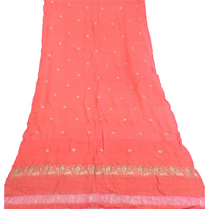 Sanskriti Vintage Dupatta Long Stole Pure Silk Peach Woven Brocade Zari Scarves