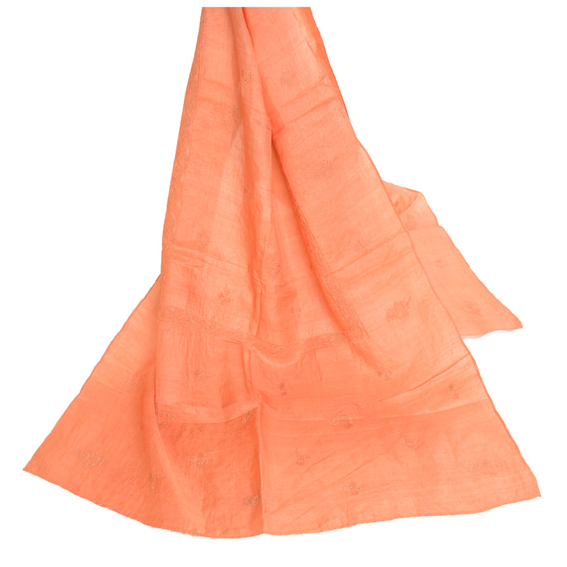 Sanskriti Vintage Dupatta Lang Stola Ren Silke Fersken Hijab Broderet Tørklæder