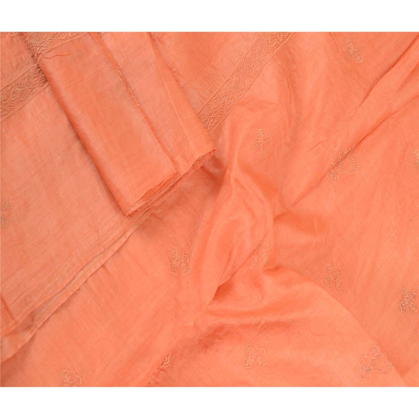 Sanskriti Vintage Dupatta Long Stole Pure Silk Peach Hijab Embroidered Scarves