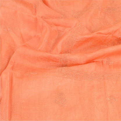 Sanskriti Vintage Dupatta Long Stole Pure Silk Peach Hijab Embroidered Scarves