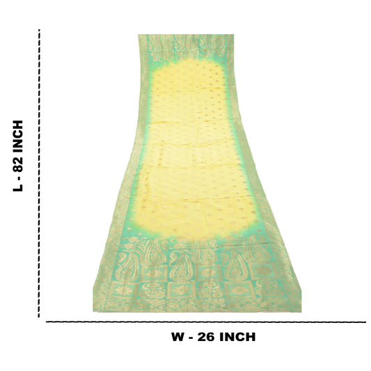 Sanskriti Vintage Dupatta Lange Stole Blandet Silke Grønne Vævede Brokade Zari Tørklæder